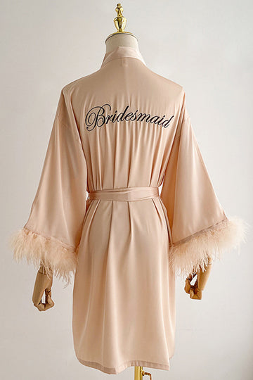 Novia Roja Dama de Honor Bata Larga Té con Pluma